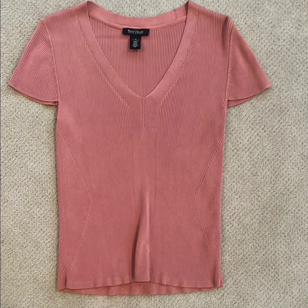 White House Black Market Pink Fitted Ribbed T-Shirt